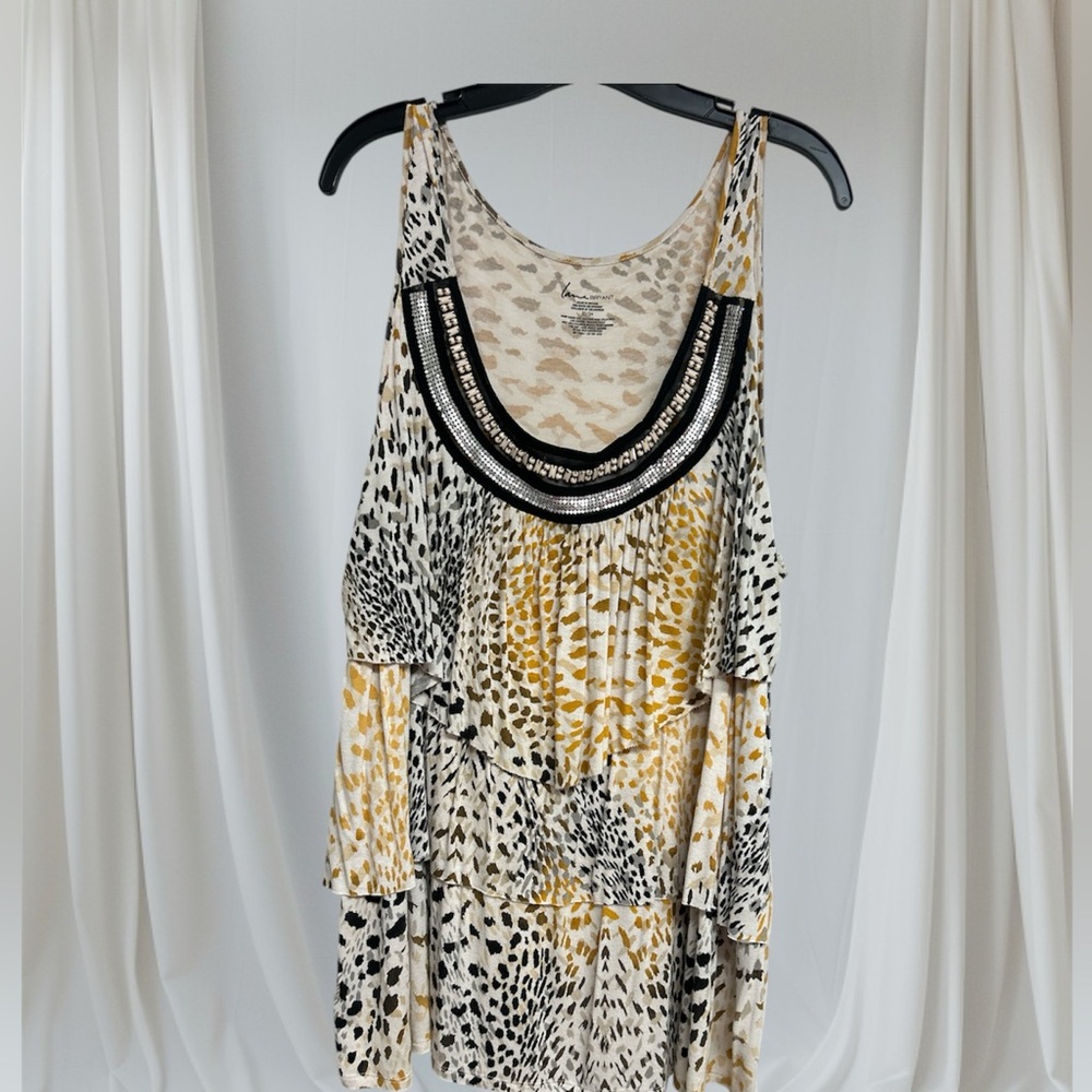 Animal Print Sleeveless Top with Beaded Neckline